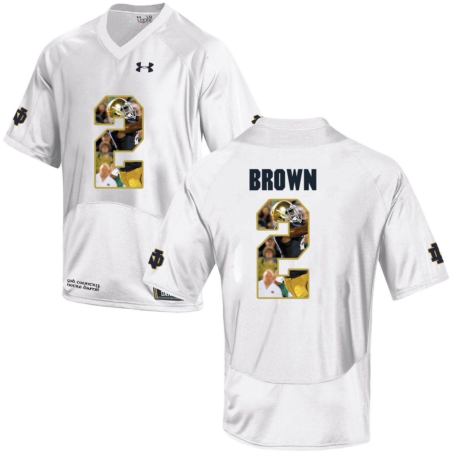 Men Norte Dame Fighting Irish #2 Brown White Fashion Edition Customized NCAA Jerseys->->Custom Jersey